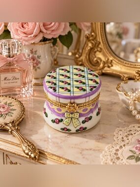 Decorative Porcelain Trinket Jewelry‎ Ring Box with Floral Design